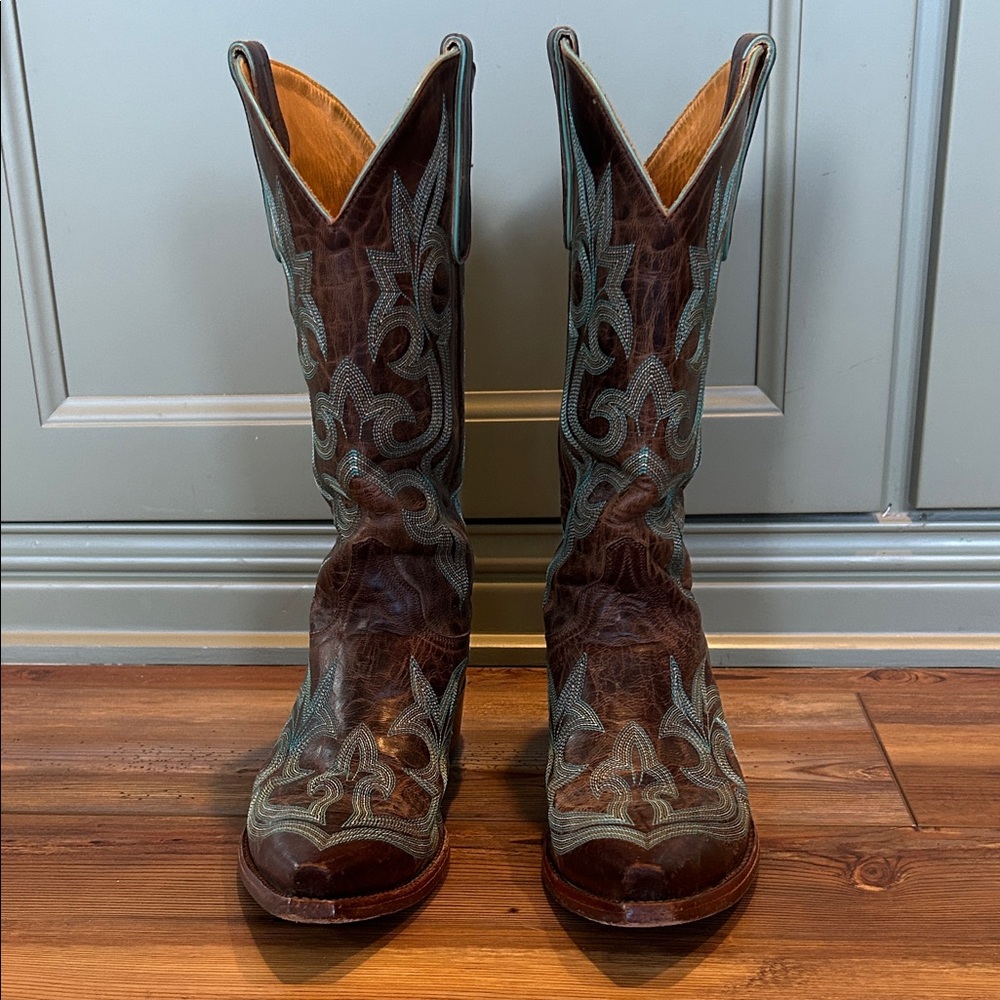 Old Gringo Diego Boots Brown with Turquoise and Tan Stitching - Picture 5 of 10